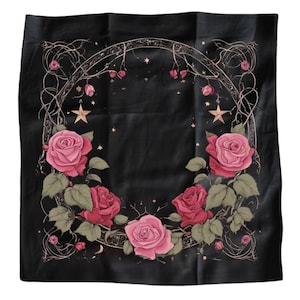 Tarot Cloth – Rose Tarot Spread, Celestial Altar Mat, Witch Divination Table Cover