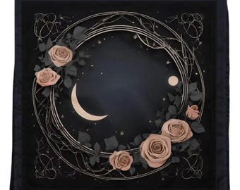 Celestial Rose Tarot Cloth, Moon Altar Mat, Romantic Witch Decor