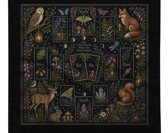 Forest Tarot Spread Cloth, Yes No Reading, Green Witch Divination Altar Cloth, Woodland Tarot Layout