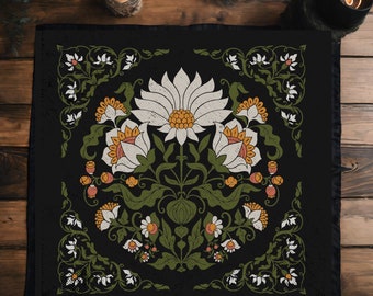 Tarot Cloth, Botanical Altar Mat, Floral Divination Reading Cloth