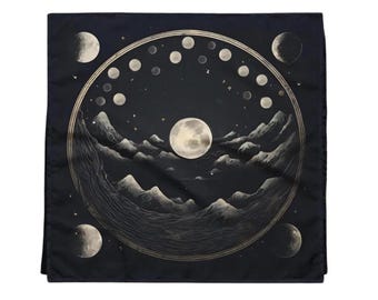 Moon Phase Tarot Cloth, Celestial Altar Mat, Cosmic Witch Decor