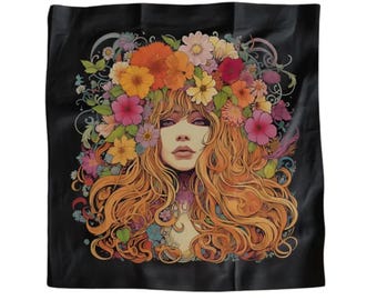 Tarot Cloth, Floral Goddess Portrait, Boho Witch Altar Mat