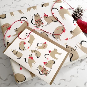 Angels and Elves Cat Christmas Card Bundle with Matching Gift Wrap