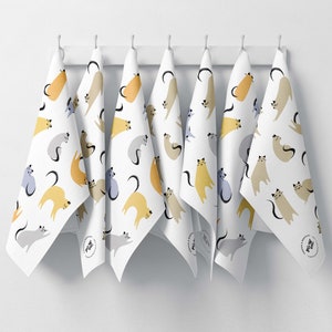 Two Cute Cat Tea Towel Set | Dish Towel Set | Kitchen Towel Set | Father's Day Gift Idea | 100% premium cotton tea towel with hanging loop