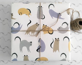 Grey and Orange Cat Wrapping Paper For Cat Lovers