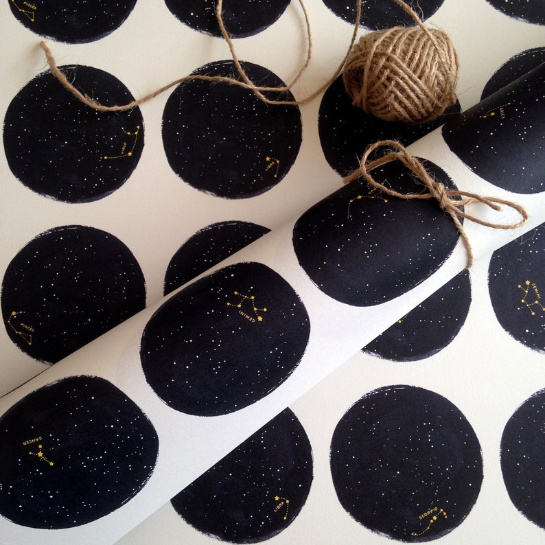 Constellation wrapping paper of the Zodiac star signs.