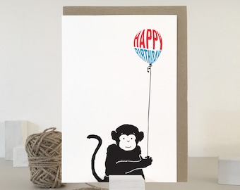 Monkey Birthday Card | Birthday Card for Him | Animal Birthday Card | Minimalist | Gender-Neutral | Greeting Card