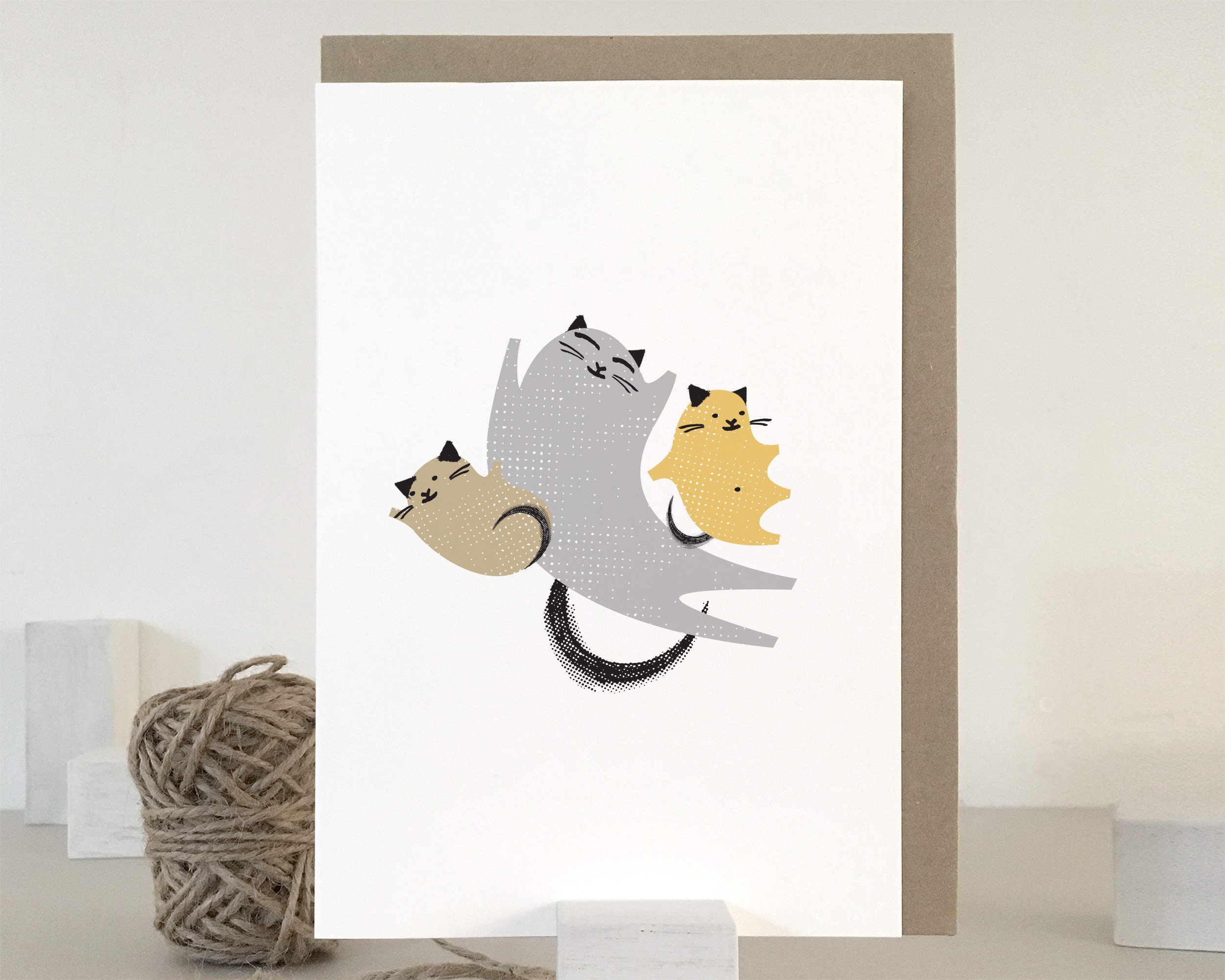 New Baby Card Cat Family Card Kitten Card Baby Shower Card New Mom Card ...