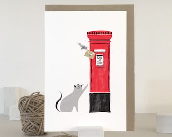 London Post Box Cat Card | Cute Cat Greeting Card | Digital Art | London Greeting Card | Royal Mail  | Everyday Card | Cat Art
