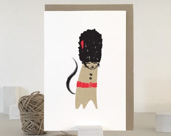 London Beefeater Cat Card | Cute Cat Greeting Card | Digital Art | London Greeting Card | London Bus Art | Everyday Card | Cat Art