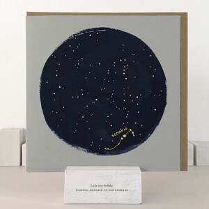 A Scorpio Zodiac birthday card showing a constellation of stars in a minimalist design.