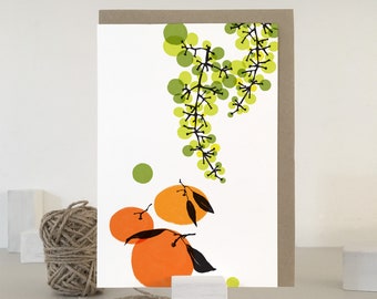 Grapes and Tangerines Note Card | Blank Note Card | Fruit Greeting Card | Everyday Greeting Card | Just Because Card | Minimalist Card |