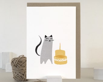 Cat Birthday Card | Cat Greeting Card | Birthday Card for Cat Mom | Cat Cake Card | Cheeky Cat | Naughty Cat | Cute Cat Art