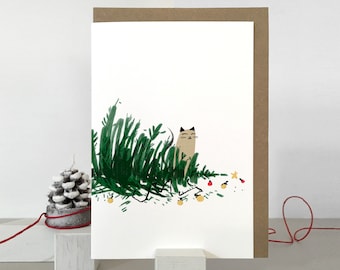 Naughty Cat Christmas Card | Cheeky Xmas Tree Design