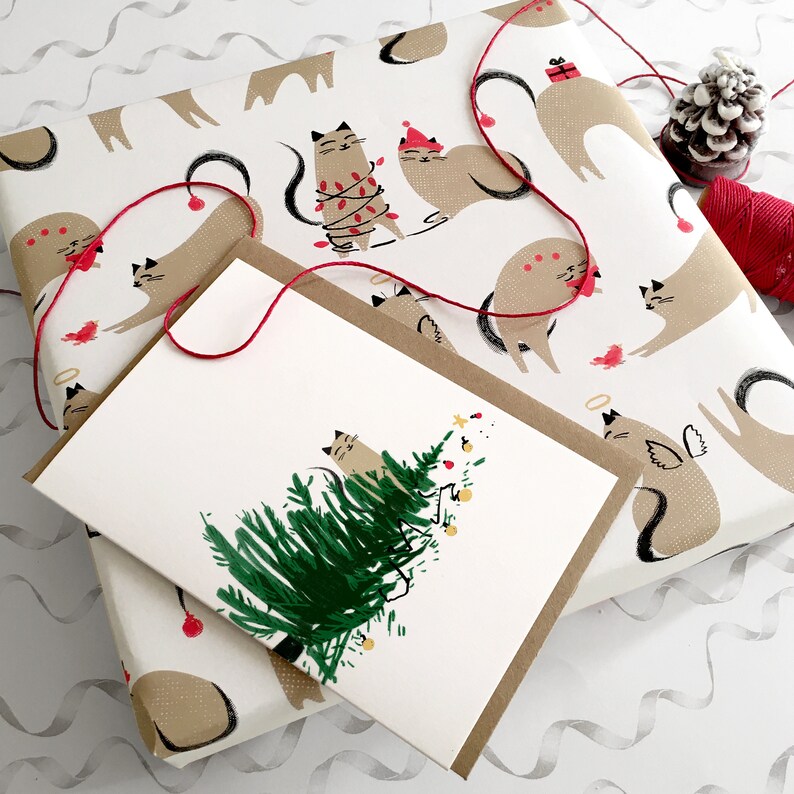 Cat Wrapping Paper for Christmas Christmas Gift Wrapping Cat Etsy