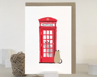 London Phone Box Cat Card | Cute Cat Greeting Card | Digital Art | London Greeting Card | London Phone Booth | Everyday Card | Cat Art