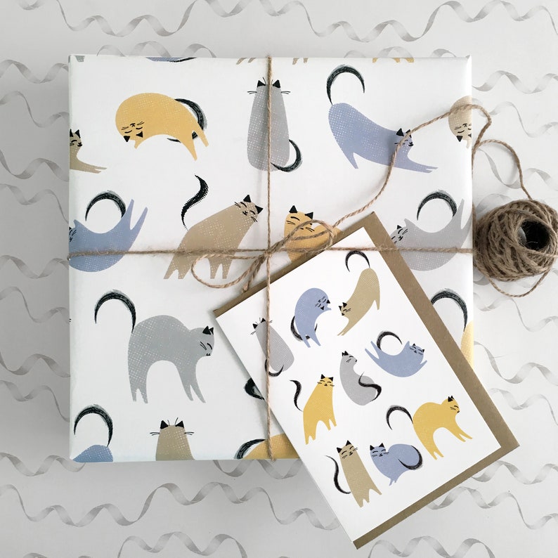 Cat wrapping papers and cat gift wrap with matching cat cards Etsy
