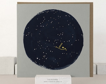 Aries Birthday Card: Zodiac Constellation Art, Recycled Greyboard