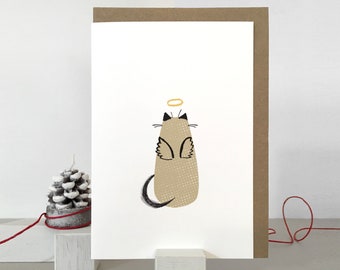 Cat Angel Christmas Card | Pet Sympathy Card | Sympathy Cat Card | Bereavement Cat Card | Sad Cat Card | Angel Cat Card