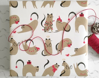 Papier d'emballage pour chat pour Noël | Emballage cadeau de Noël pour chat | Papier d’emballage pour chaton | Emballage cadeau de chat mignon | Papier d’emballage des Fêtes | Enveloppement pour chat