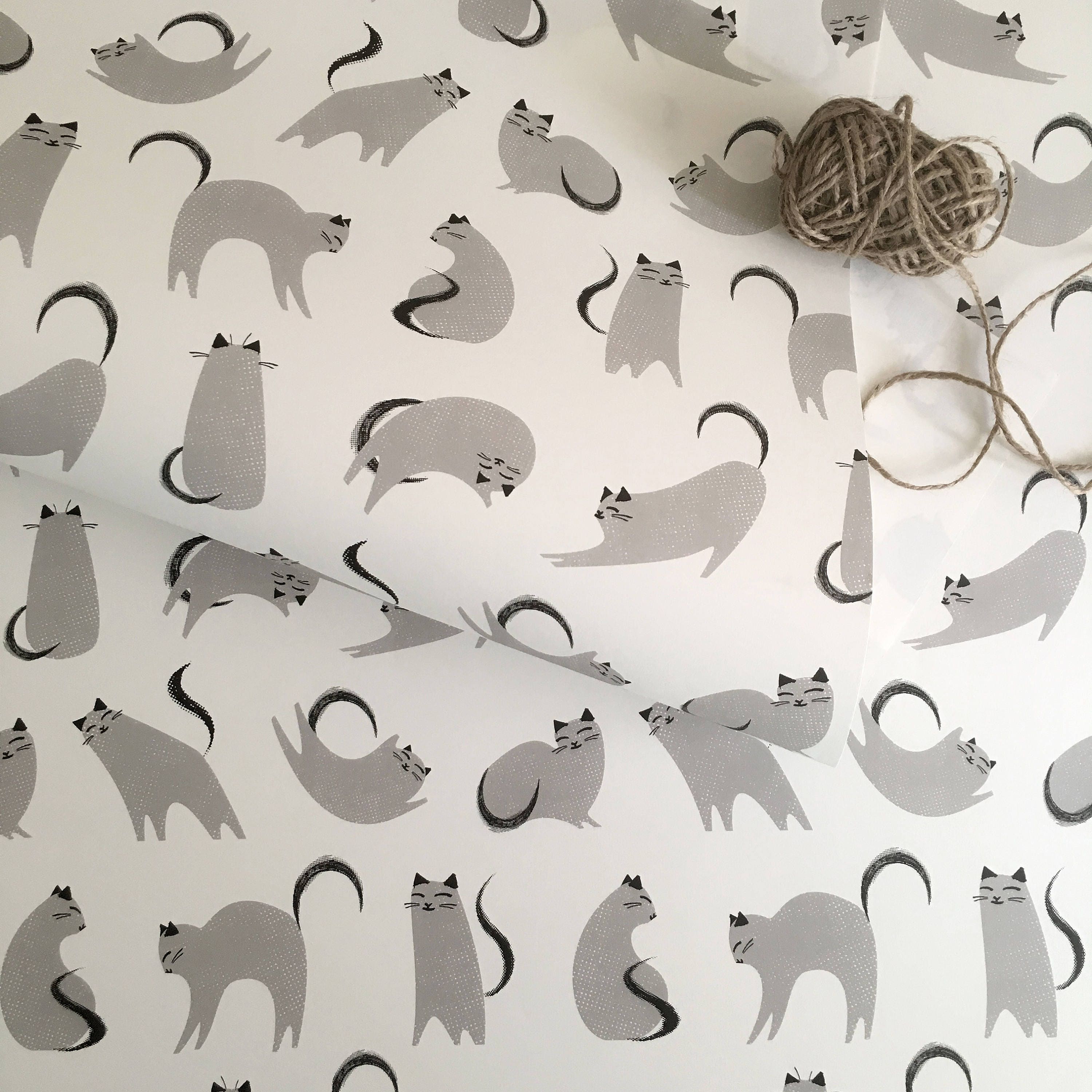 Cat wrapping paper grey cat gift wrap cute cat wrap FSC Etsy