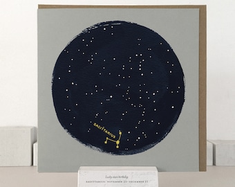 Sagittarius Constellation Birthday Card: White Ink Zodiac Art