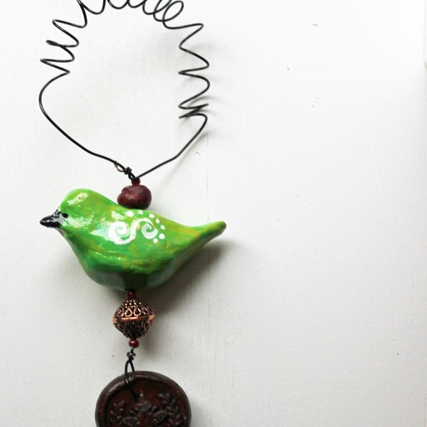 Christmas Ornament Hand Painted Clay Bird Modern Design by Amy Fulton