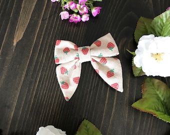 Strawberry sailor bow// summer bow// headband