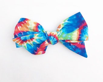 Tie Dye Bow, Hand Tied 4in Hippie Hair Bow