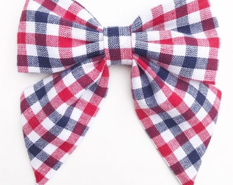 Red White Blue Checkered Bow: 4th of July, Patriotic Headband