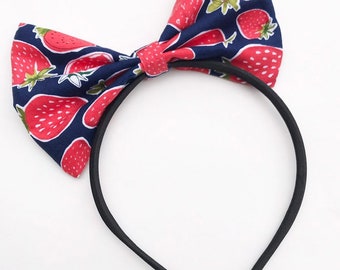 Strawberry Hair Bow Headband, 6in Sailor Bow