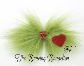 Mini green Fur Bow with heart Christmas