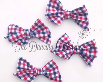 Red White Blue Checkered Bow - 4th of July Hair Accessory