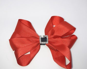 Red Grosgrain Santa Bow: Christmas Alligator Clip, 4.5in