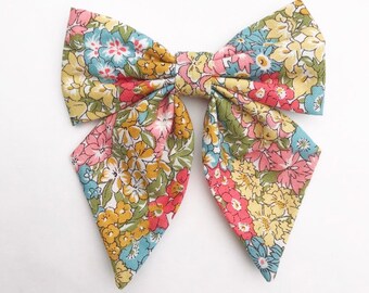 Floral Hair Bow - Liberty Print Sailor Bow, Spring Headband