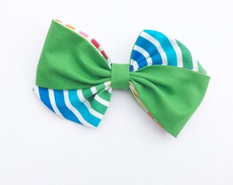 Lucky Pinwheel Hair Bow, Rainbow Stripe Accent – St. Patrick's Day