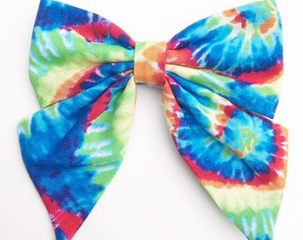 Tie Dye Hair Bow, Hippie Sailor Bow