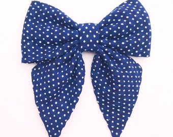 Polka Dot Sailor Bow - Navy & White Hair Bow