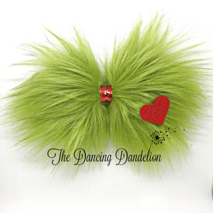 Green Fur Bow with heart Christmas image 1