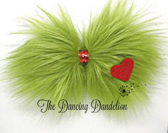 Green Fur Bow with heart Christmas