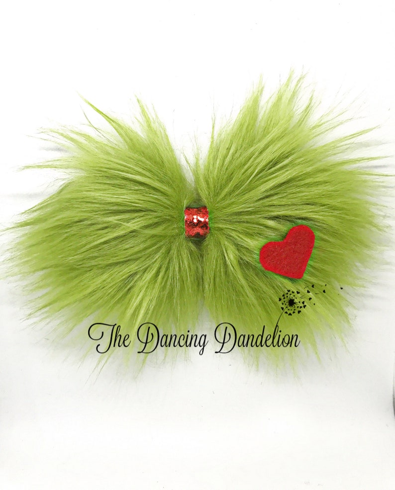 Green Fur Bow with heart Christmas image 1