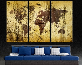 Abstract World Map Canvas Print Wall Art. Buff Kobicha Colorful Large Map. Giclee for home, office wall decor, interior design & room decor.