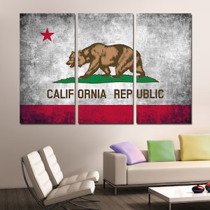 California State Flag Canvas Print Wall Art Silver Grunge Effect - USA state flag Giclee print for home wall decor interior design