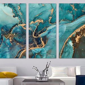 Marble Stone Canvas Print Wall Art Teal and Bronze. Stylish modern wall art stone marble decor art - Giclee print home office wall decor