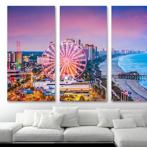 Myrtle Beach, South Carolina Canvas Print Wall Art. Myrtle Beach SC, Ferris Wheel Pier -Giclee home art decor, wall decor, interior design
