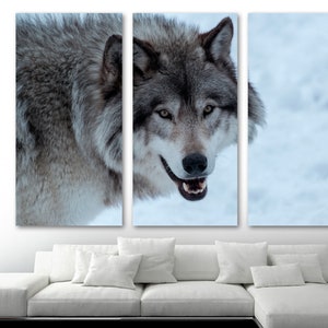 Timber Wolf Canvas Print Wall Art Portrait. Wildlife photography animal art Wolf Print - Giclee home art decor, wall decor, interior design