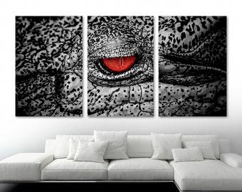 Crocodile Red Eye, Canvas Print Wall Art alligator, monster eye. Animal Art wildlife -Giclee art for home decor, wall decor, interior design