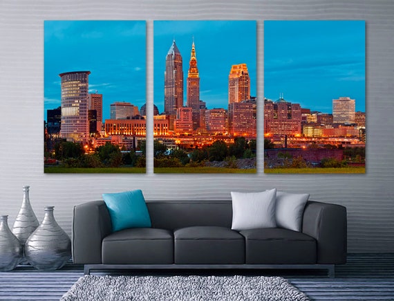 Downtown Cleveland Ohio Skyline 3 Panel Split Triptych Etsy