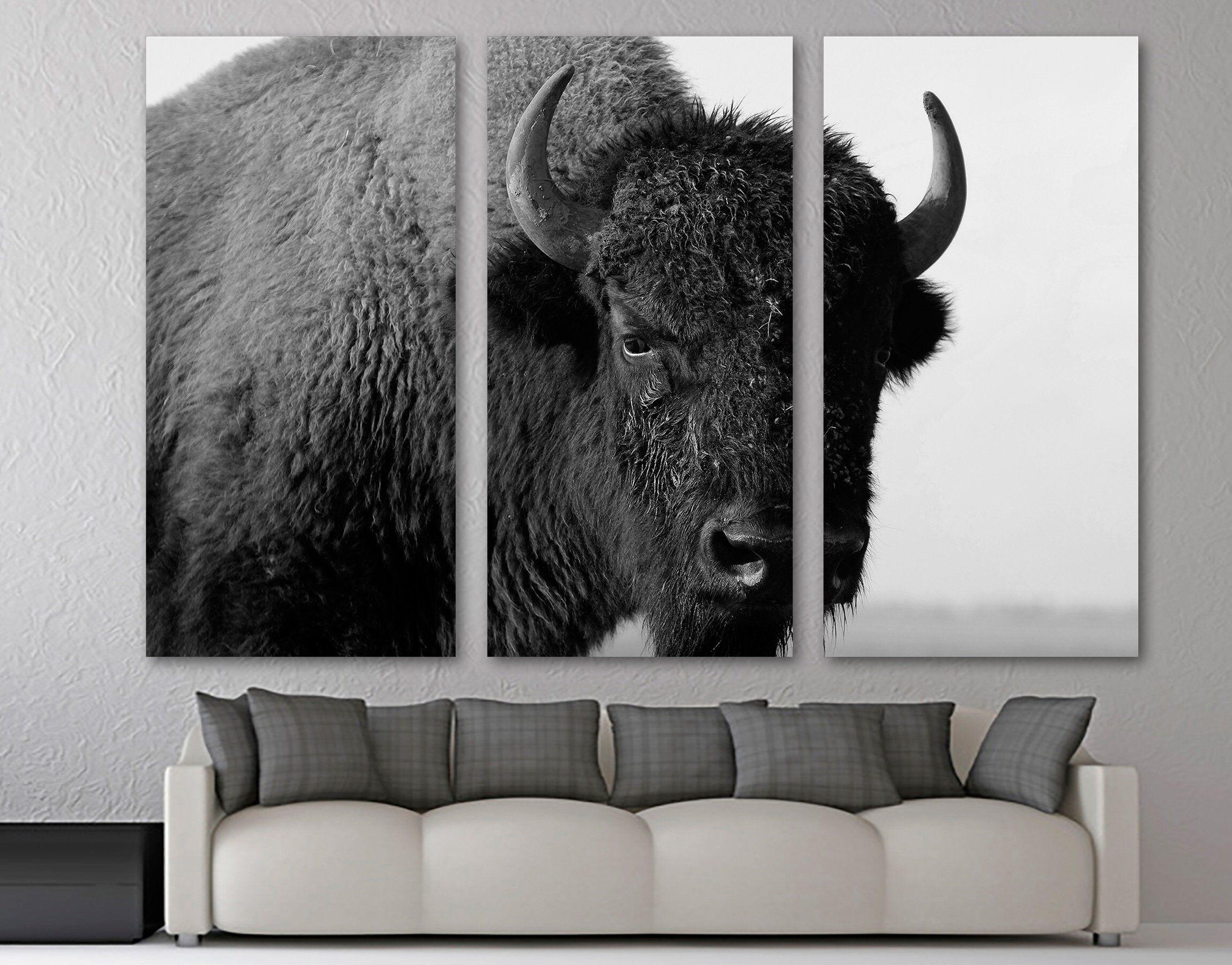 Closeup Bison Canvas Print Wall Art. Black and White Buffalo Etsy