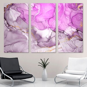 Liquid Marble Canvas Print Wall Art purple, pink with gold veins. Liquid acrylic with marble effect - Giclee wall decor, home office decor